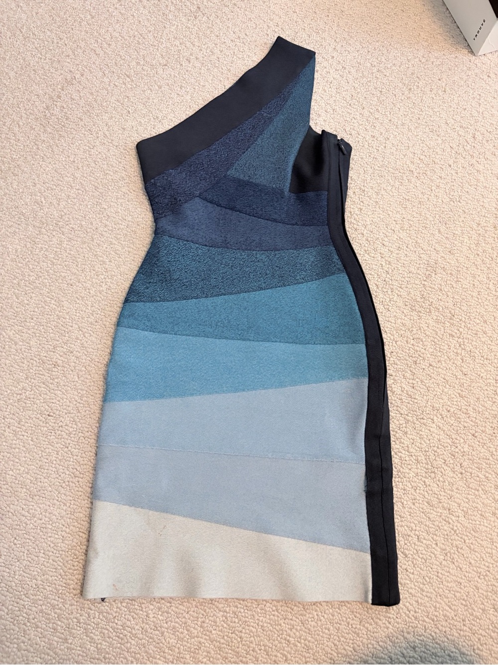 Rare Hervé Léger Anett Blue Ombré One-Shoulder Bandage Dress XXS